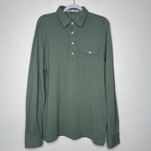 Criquet Polo Shirt Green Organic Cotton Long Sleeve Pocket Rugby Size L